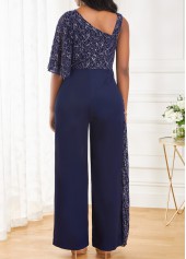 Lace Navy One Shoulder Sleeveless Jumpsuit