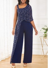 Lace Navy One Shoulder Sleeveless Jumpsuit