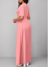 Belted Pink Short Sleeve V Neck Jumpsuit