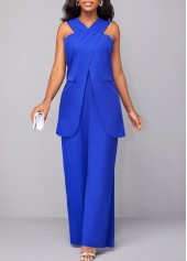 Sleeveless Criss Cross Royal Blue Jumpsuit