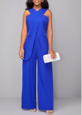 Sleeveless Criss Cross Royal Blue Jumpsuit