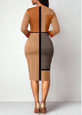 Geometric Print Patchwork Light Camel Bodycon Dress