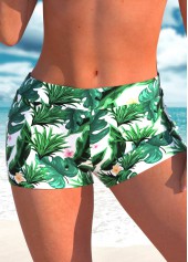 Green High Waisted Tropical Plants Print Swim Shorts
