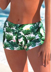 Green High Waisted Tropical Plants Print Swim Shorts