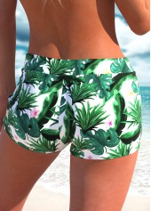 Green High Waisted Tropical Plants Print Swim Shorts