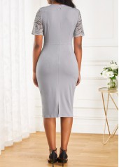 Grey Round Neck Short Sleeve Lace Bodycon Dress