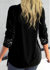 Sequin Square Neck Black Long Sleeve T Shirt