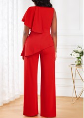 Red V Neck Sleeveless Ruffle Jumpsuit