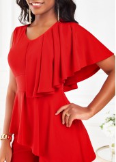 Red V Neck Sleeveless Ruffle Jumpsuit