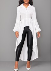 Long Sleeve Asymmetry White Shirt Collar Blouse
