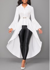 Long Sleeve Asymmetry White Shirt Collar Blouse