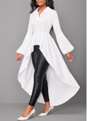 Long Sleeve Asymmetry White Shirt Collar Blouse