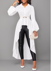 Long Sleeve Asymmetry White Shirt Collar Blouse