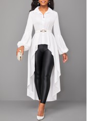 Long Sleeve Asymmetry White Shirt Collar Blouse