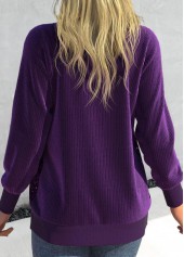 Dark Purple Round Neck Long Sleeve Sequin Cardigan