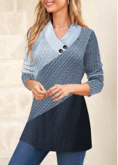 Plus Size Blue Long Sleeve V Neck Sweatshirt