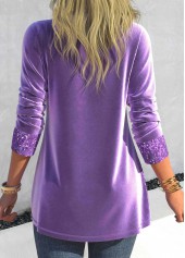 Light Purple Velvet Cowl Neck Long Sleeve Sweatshirt
