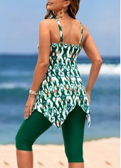 High Waisted Handkerchief Hem Blackish Green Tankini Set