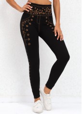 Ditsy Floral Print Black Elastic Waist Leggings
