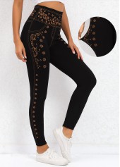 Ditsy Floral Print Black Elastic Waist Leggings