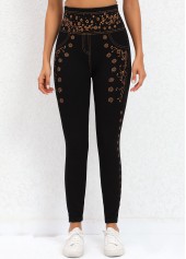 Ditsy Floral Print Black Elastic Waist Leggings