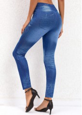 Butterfly Print Denim Blue Elastic Waist Leggings