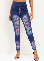 Denim Blue High Waisted Striped Leggings