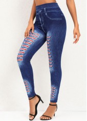 Denim Blue High Waisted Striped Leggings