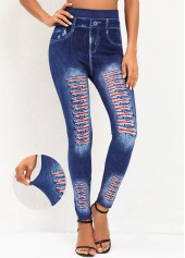 Denim Blue High Waisted Striped Leggings