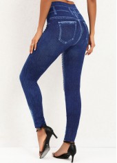 Denim Blue High Waisted Striped Leggings