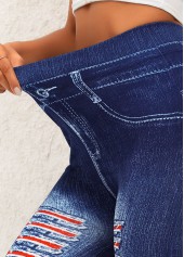 Denim Blue High Waisted Striped Leggings