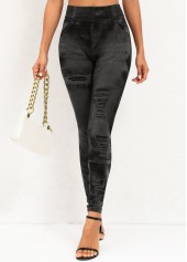 Tie Dye Print Black Elastic Waist Leggings