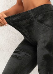 Tie Dye Print Black Elastic Waist Leggings