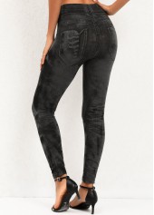 Tie Dye Print Black Elastic Waist Leggings