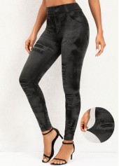 Tie Dye Print Black Elastic Waist Leggings