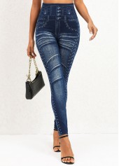 Denim Blue Elastic Waist High Waisted Leggings