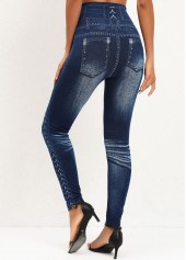 Denim Blue Elastic Waist High Waisted Leggings