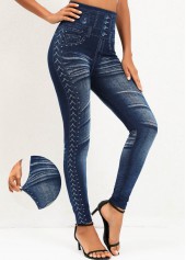 Denim Blue Elastic Waist High Waisted Leggings