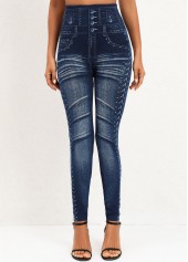 Denim Blue Elastic Waist High Waisted Leggings
