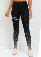 Striped Black Elastic Waist Ankle-length Leggings
