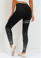 Striped Black Elastic Waist Ankle-length Leggings