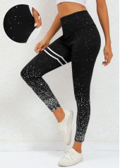Striped Black Elastic Waist Ankle-length Leggings