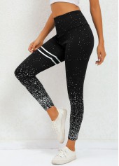 Striped Black Elastic Waist Ankle-length Leggings