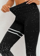Striped Black Elastic Waist Ankle-length Leggings