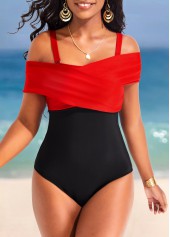 Contrast Criss Cross Black One Piece Swimwear