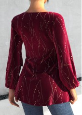 Wine Red Criss Cross Heart Collar T Shirt