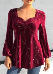 Wine Red Criss Cross Heart Collar T Shirt