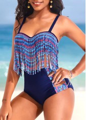 Tribal Print Tassel Navy Bikini Set