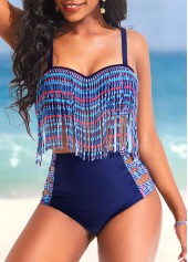 Tribal Print Tassel Navy Bikini Set