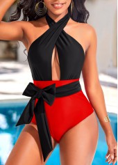Criss Cross Red Bowknot One Piece Swimwear